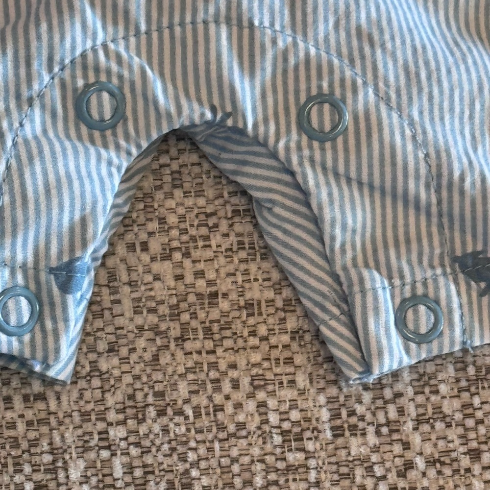 Carter’s Just One You Baby Boy Blue Striped Button Bunny Romper Carrot Sz 6m - Picture 7 of 10